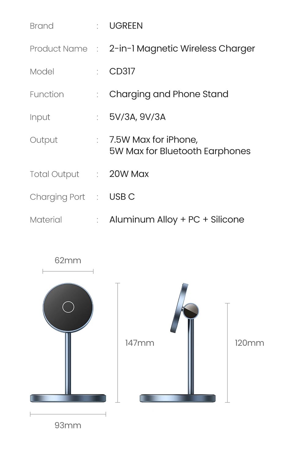 Magnetic Wireless Charger Stand 20W Max 2-in-1 For iPhone 12 13 14 15 Pro Max Airbods Fast Charge  