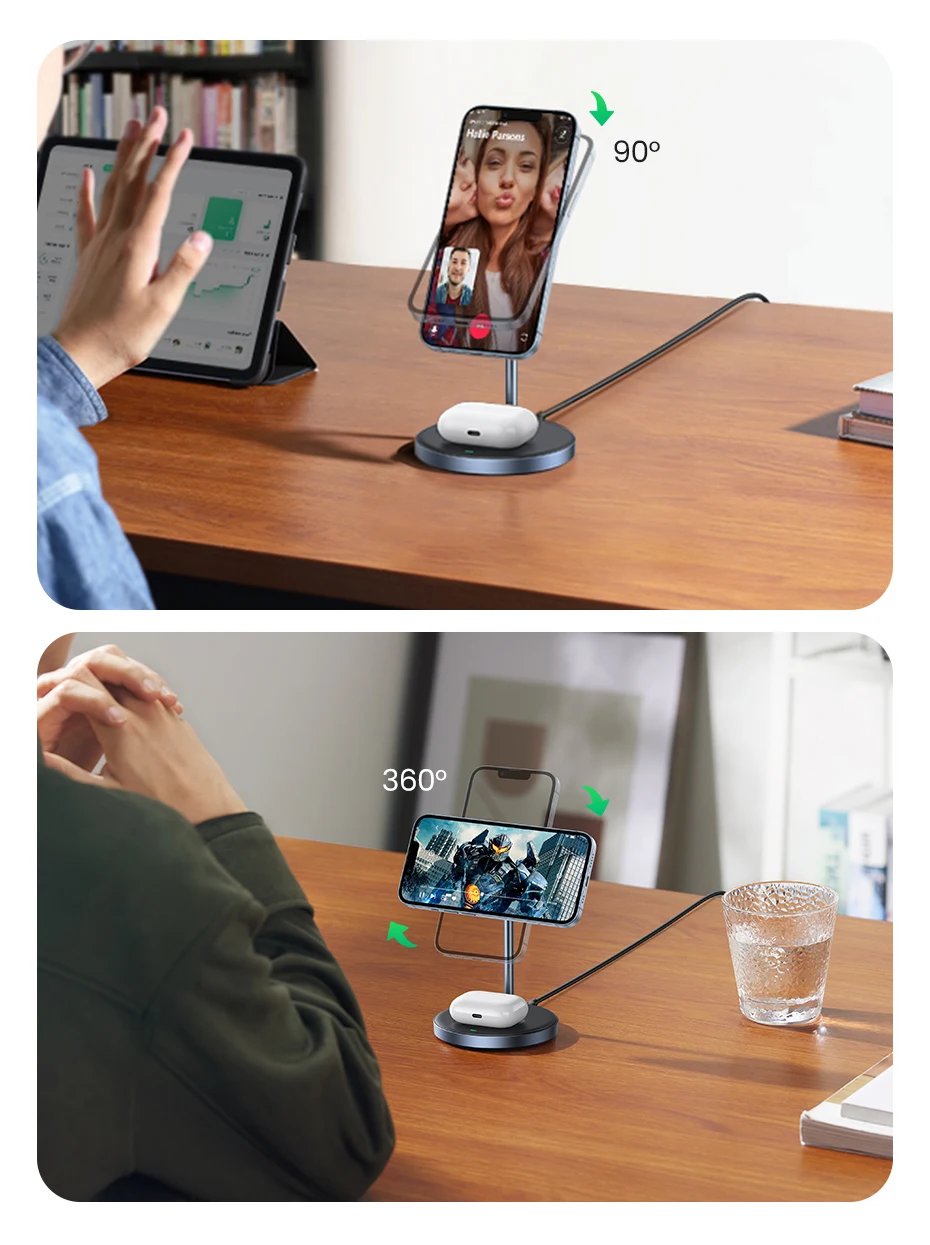 Magnetic Wireless Charger Stand 20W Max 2-in-1 For iPhone 12 13 14 15 Pro Max Airbods Fast Charge