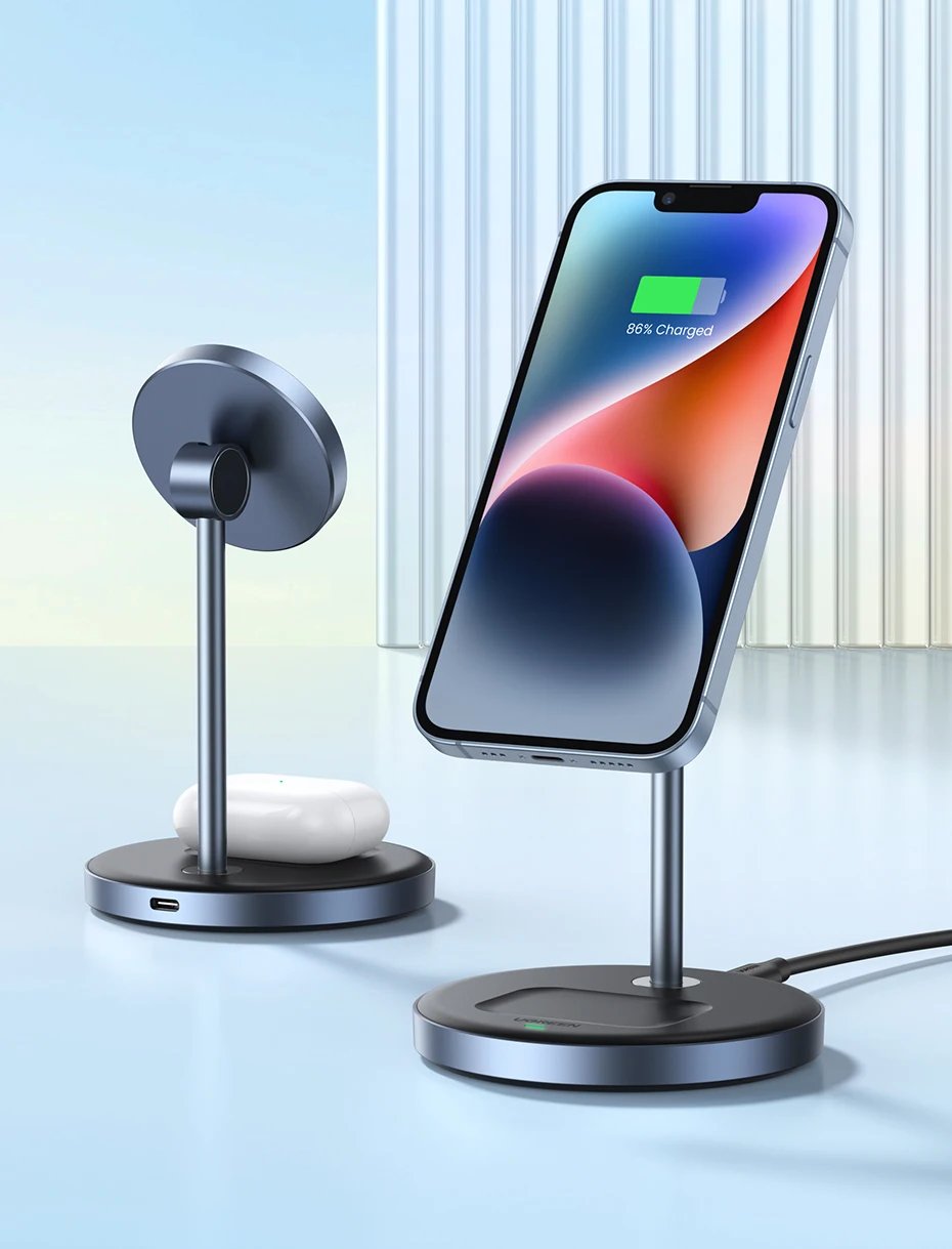Magnetic Wireless Charger Stand 20W Max 2-in-1 For iPhone 12 13 14 15 Pro Max Airbods Fast Charge  