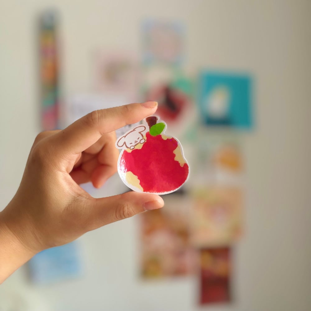 Image of Happy eating apple sticker