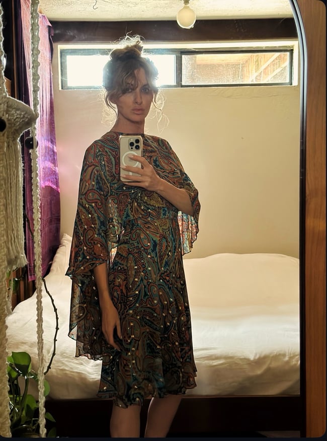 late 60s Oscar de la Renta boutique silk chiffon cape detail dress 