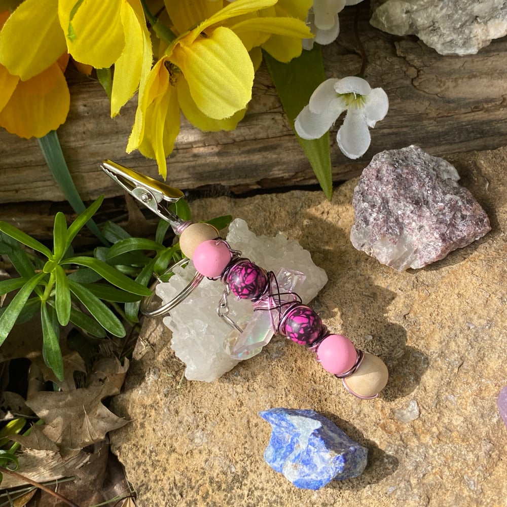 Image of pink cosmos clip keychain 