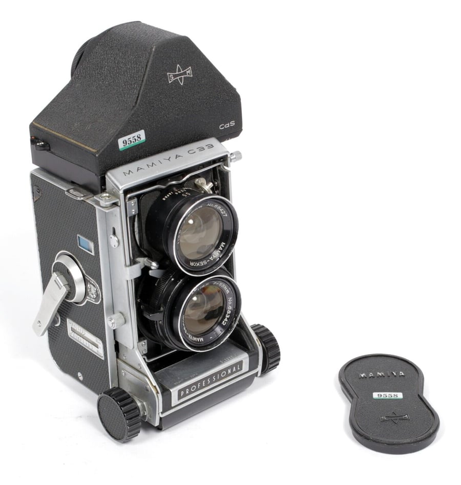 Image of Mamiya C33 6X6 TLR camera + Prism finder 55mm F4.5 lens + NEW LIGHT SEALS #9558