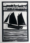 Lugger Fest original Lino Print image 