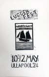 Lugger Fest original Lino Print with Text 