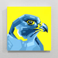 Blue & Yellow Falcon - Original Painting, 8" x 8"
