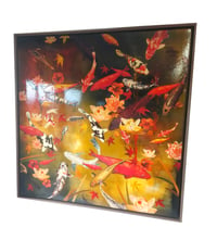 Image 2 of Original Canvas - Koi with Lilies and Maple - 100cm x 100cm