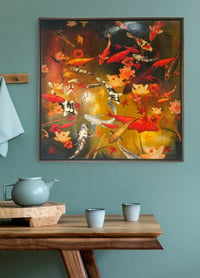 Image 4 of Original Canvas - Koi with Lilies and Maple - 100cm x 100cm