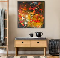 Image 5 of Original Canvas - Koi with Lilies and Maple - 100cm x 100cm