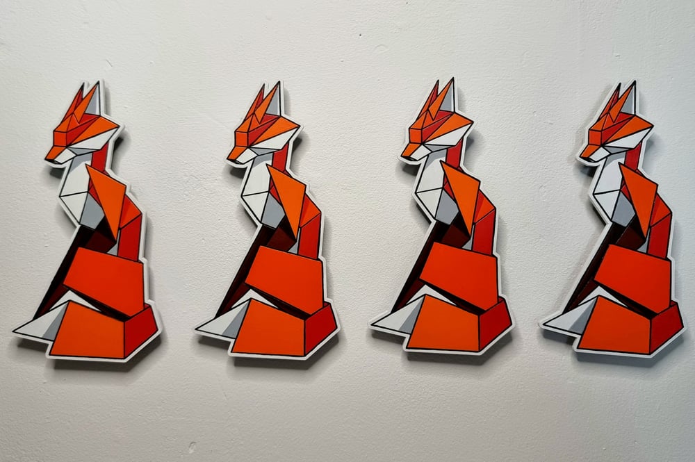 Image of Sitting Fox limited edition mini woodcut