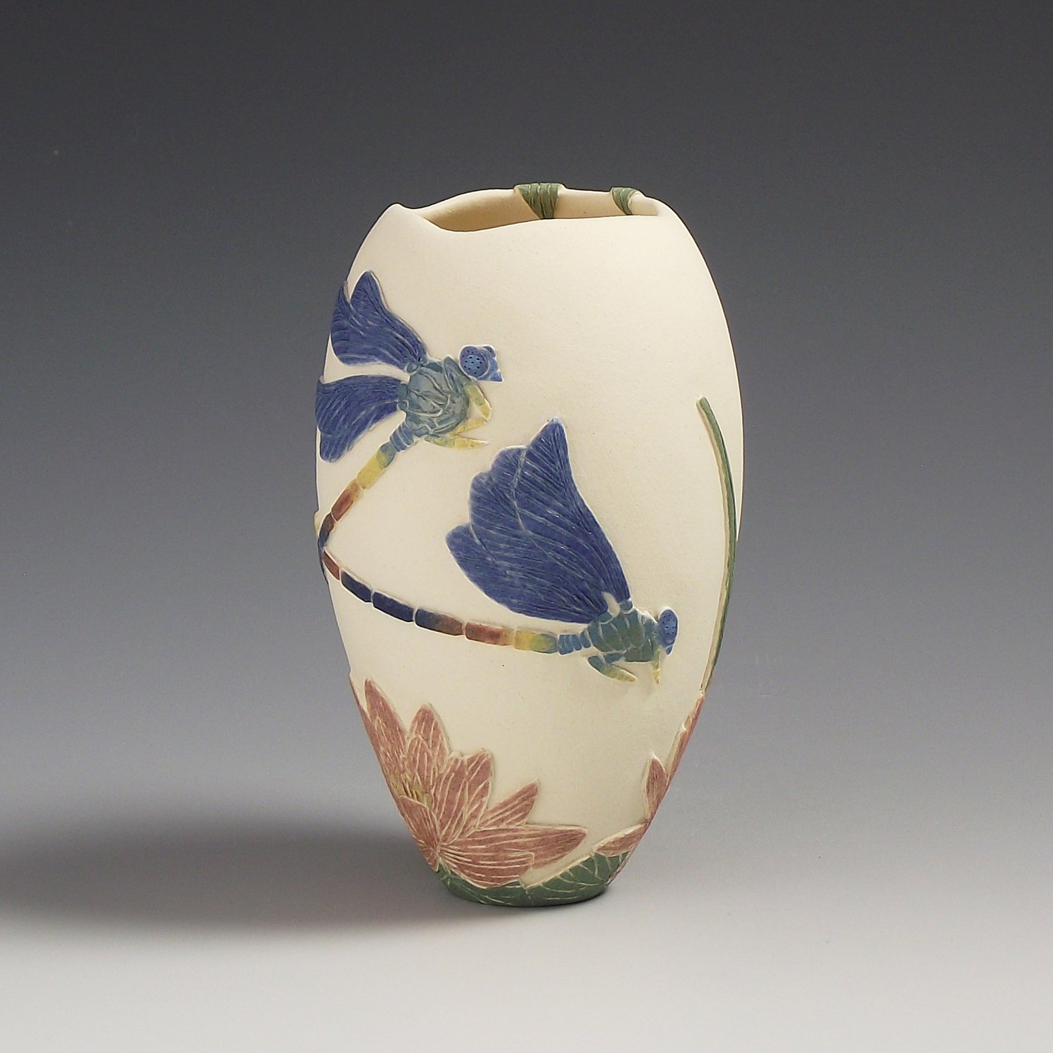 Image of Red tipped damselflies and water-lily sgraffito vessel