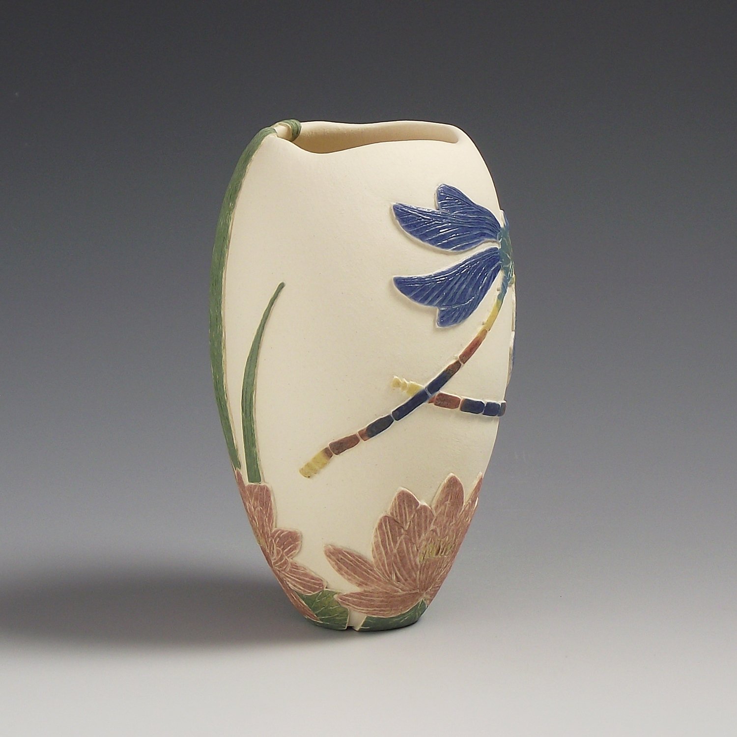 Image of Red tipped damselflies and water-lily sgraffito vessel