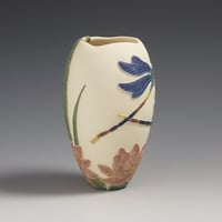 Image 4 of Red tipped damselflies and water-lily sgraffito vessel  
