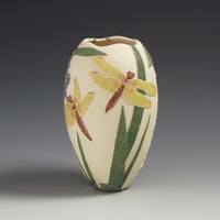 Image 3 of Scarlet Skimmer & water hyacinth open form sgraffito vessel  