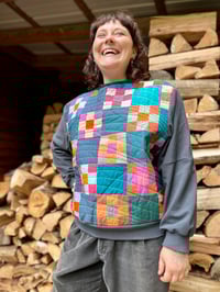 Image 2 of Quilted Blue Checker Organic Sweater