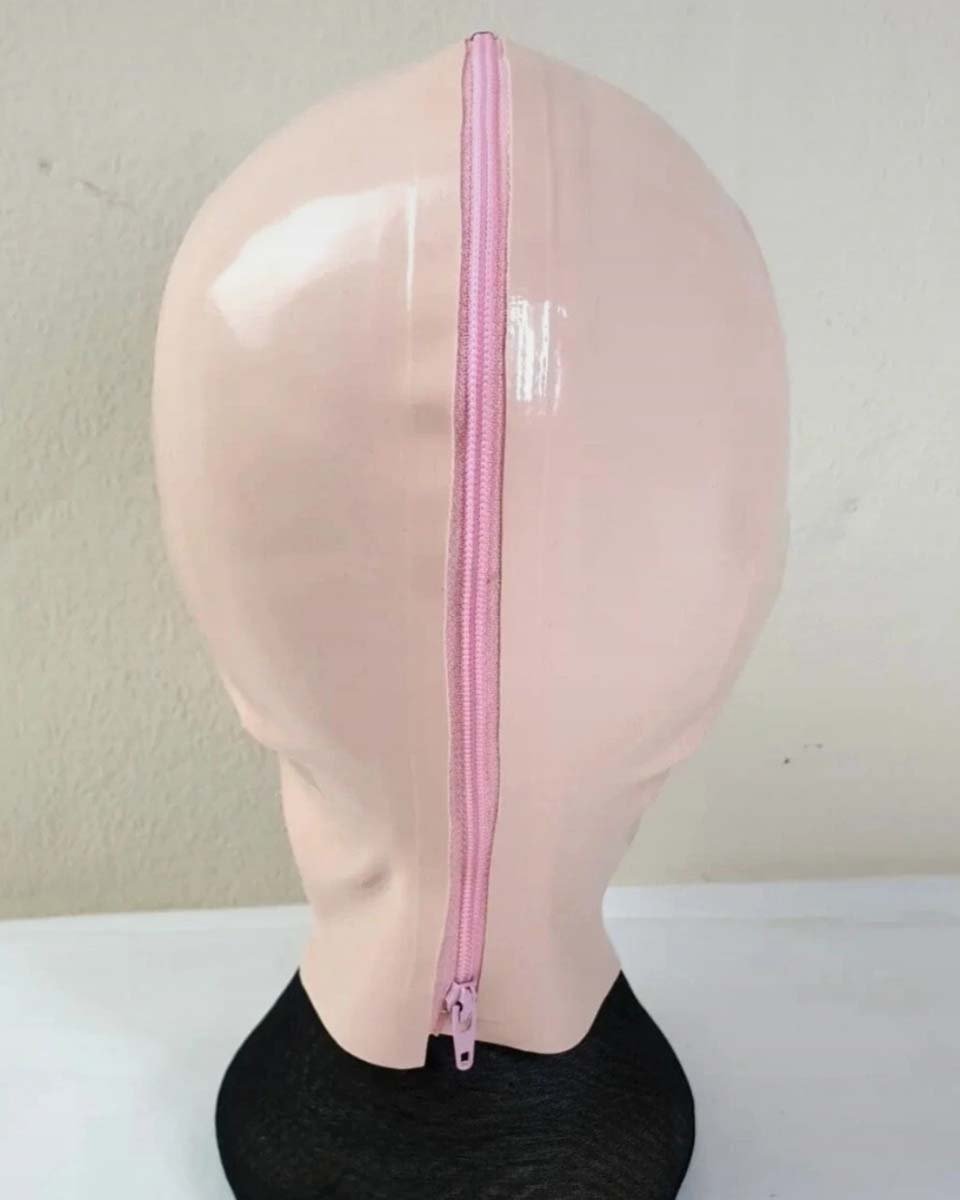 Light Pink & Black Spike Latex Hood Mask by Soft Skin Latex Rubber Size Small