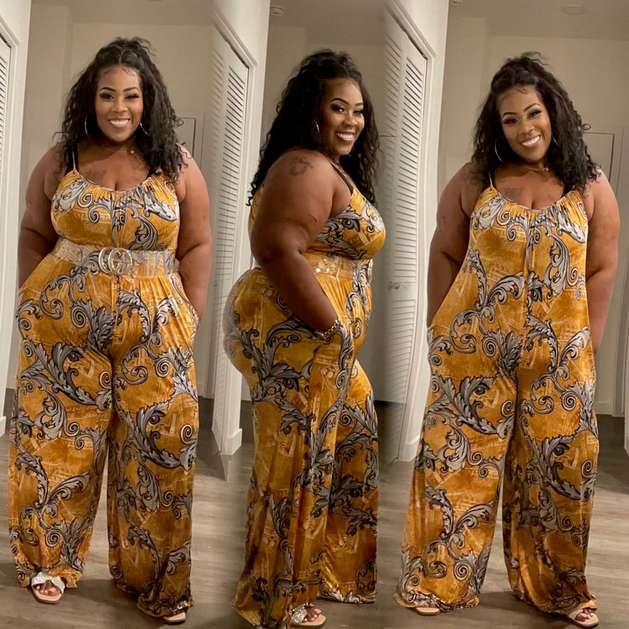 Image of 3PACK PLUS SIZE WIDE LEG MULTI PRINTED SPAGHETTI STRAP JUMPSUIT..