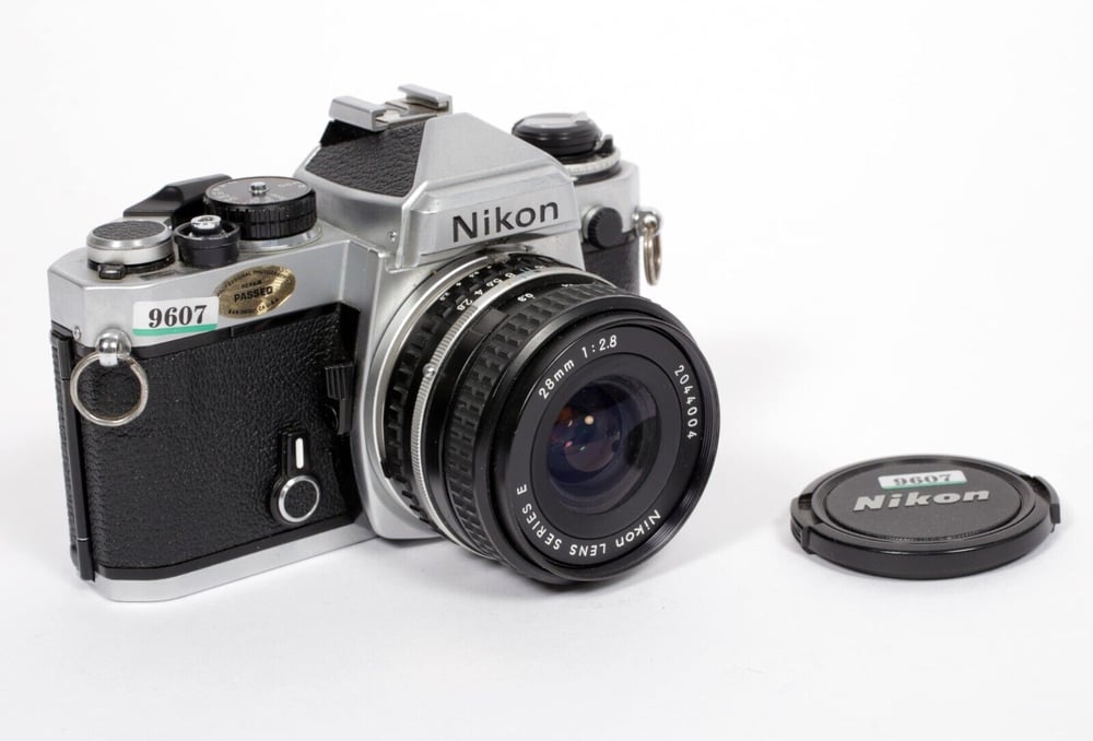 Image of Nikon FE 35mm SLR Film Camera (chrome) with 28mm F2.8 lens #9607