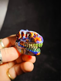 Image 3 of Double amber purple T-Rex skull pendant with illuminati teeth...