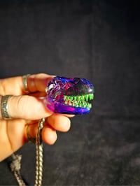 Image 3 of Gold purple T-Rex skull pendant with illuminati teeth 