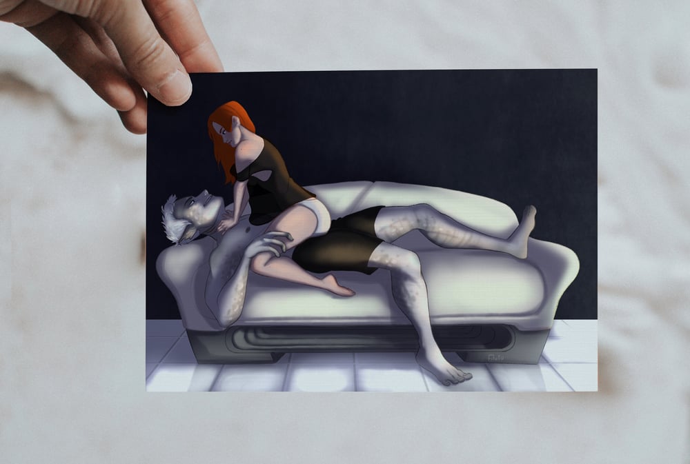 Image of Art Print "Don't Move" by Fihella -- bookish art Petra Palerno alien romance bubble babes