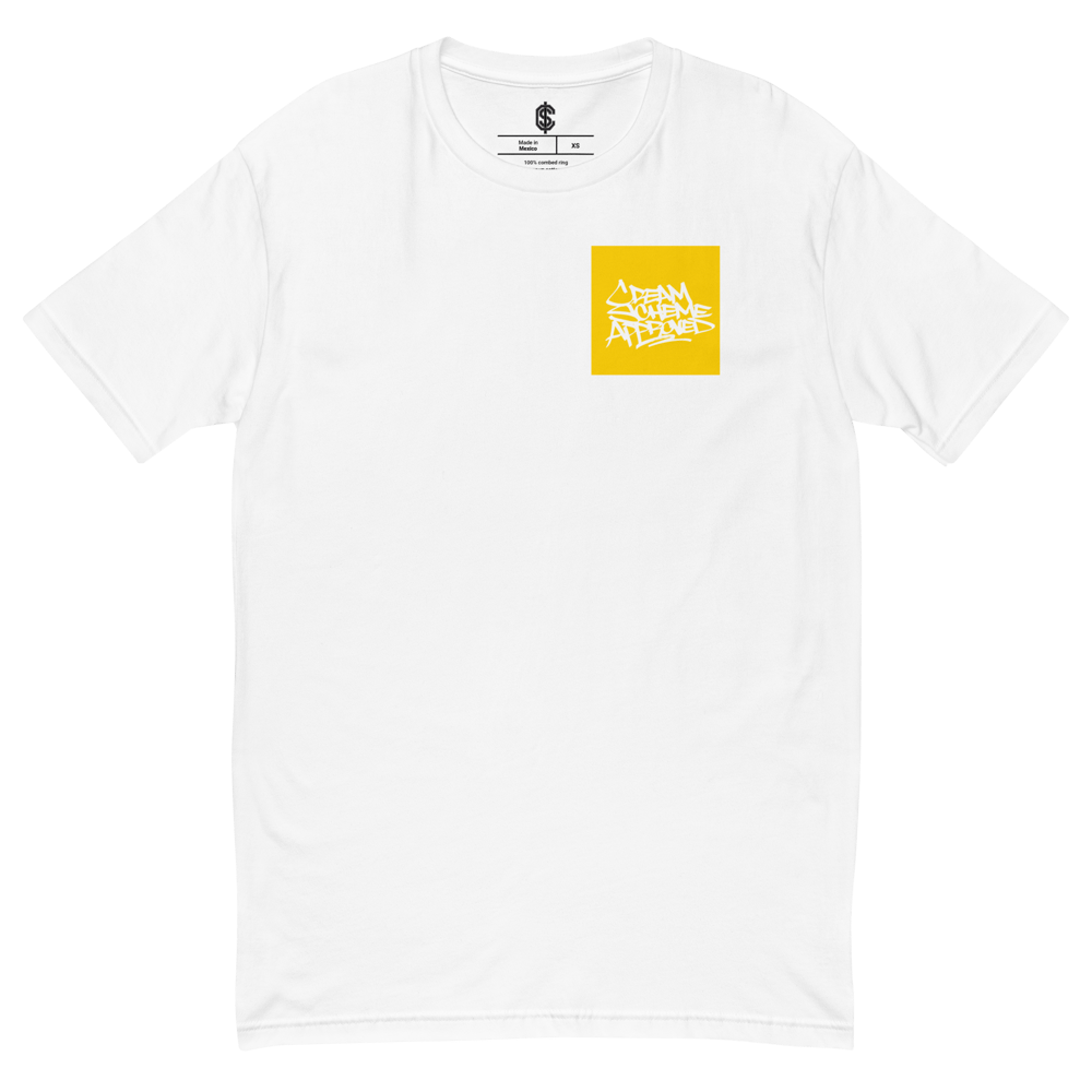 Image of Cream Scheme Approved "Box Logo" (white on gold) tee