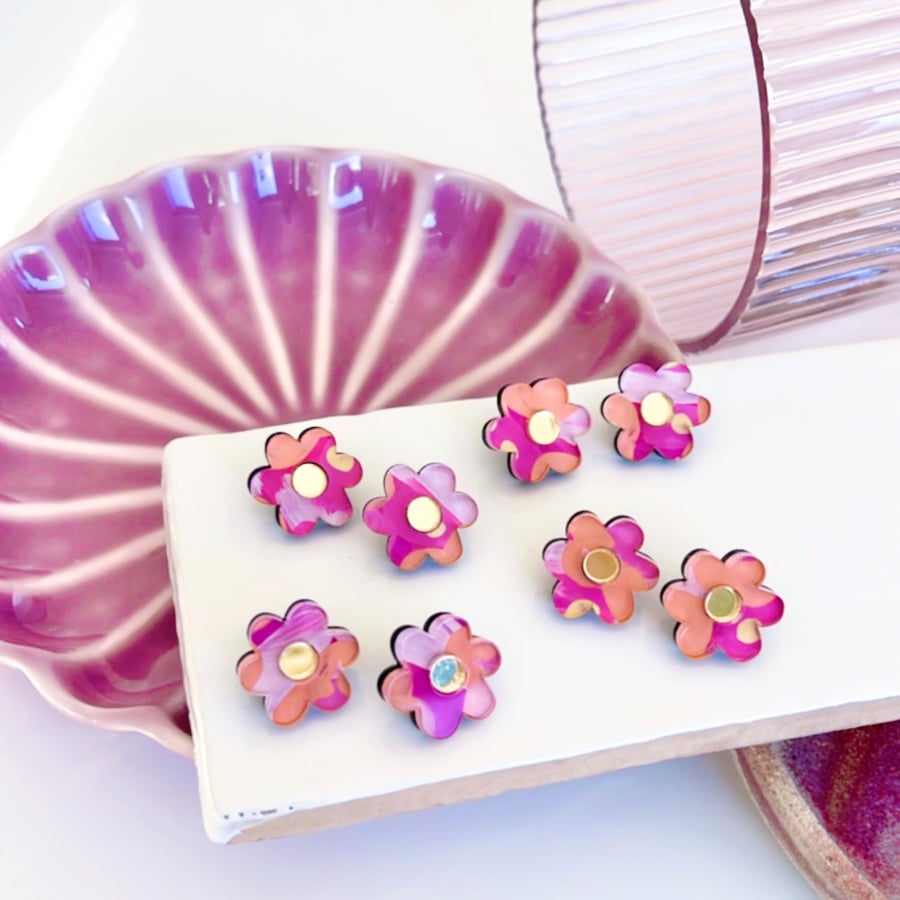 Image of 'Autumn Bloom' (hand painted) Mini Daisy Studs