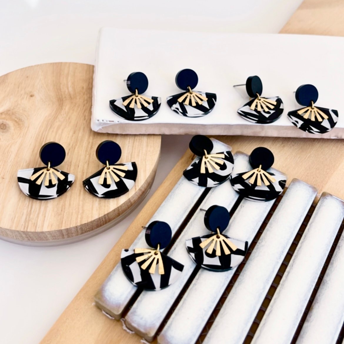 Image of 'Monochrome' (hand painted) Mini Fan Dangles