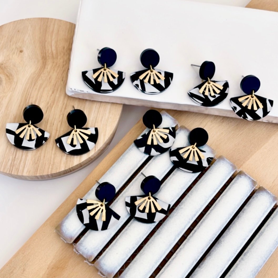 Image of 'Monochrome' (hand painted) Mini Fan Dangles