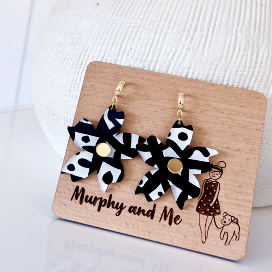 Image of Monochrome (hand painted) Statement Flower Dangles