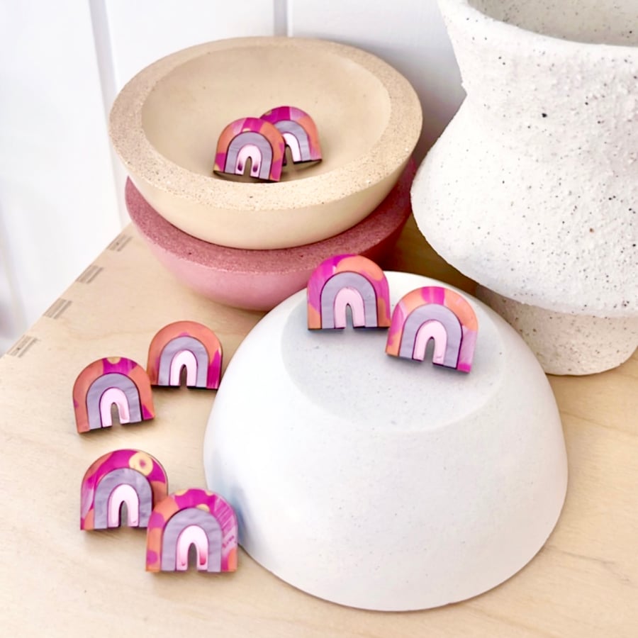 Image of SALE ~ 'Autumn Blooms' (hand painted) Rainbow Studs