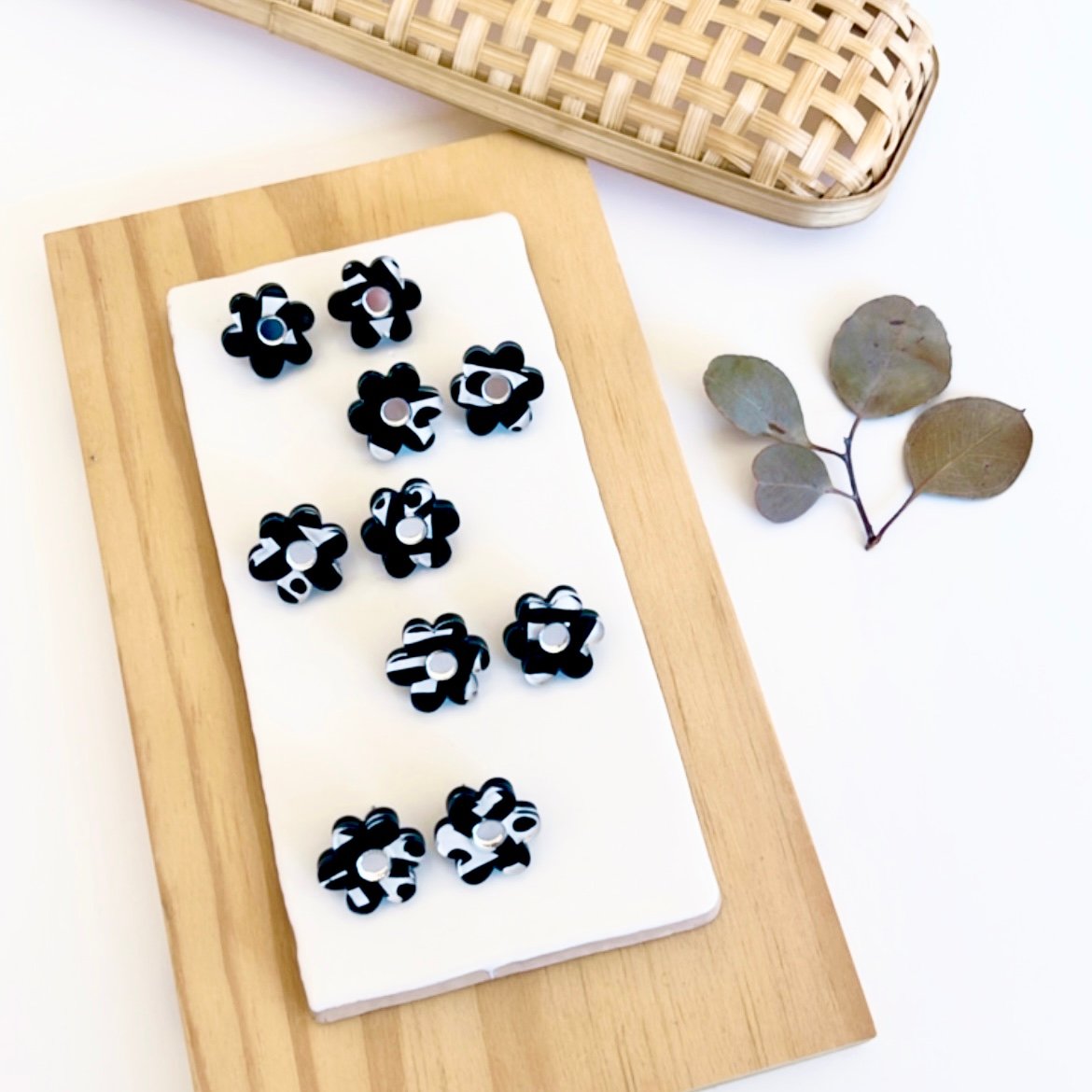 Image of Monochrome (hand painted) Mini Daisy Studs