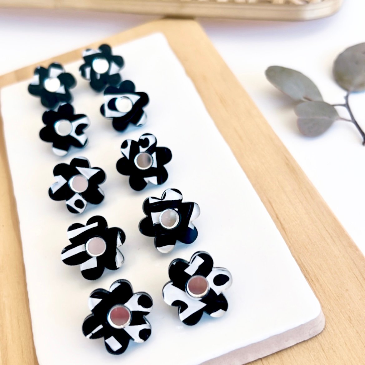 Image of Monochrome (hand painted) Mini Daisy Studs