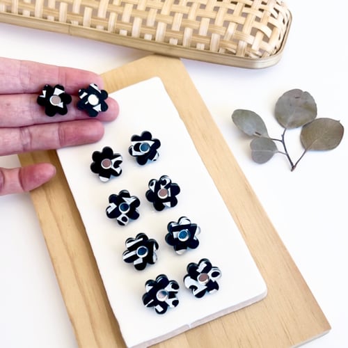 Image of Monochrome (hand painted) Mini Daisy Studs