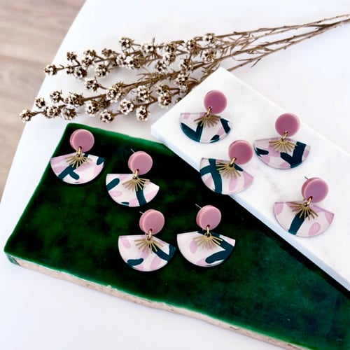 Image of 'Blush Vines' (hand painted) Mini Fan Dangles