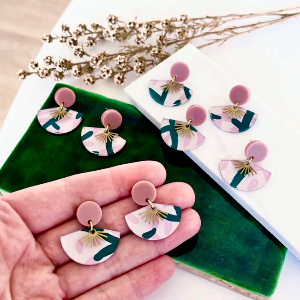 Image of 'Blush Vines' (hand painted) Mini Fan Dangles