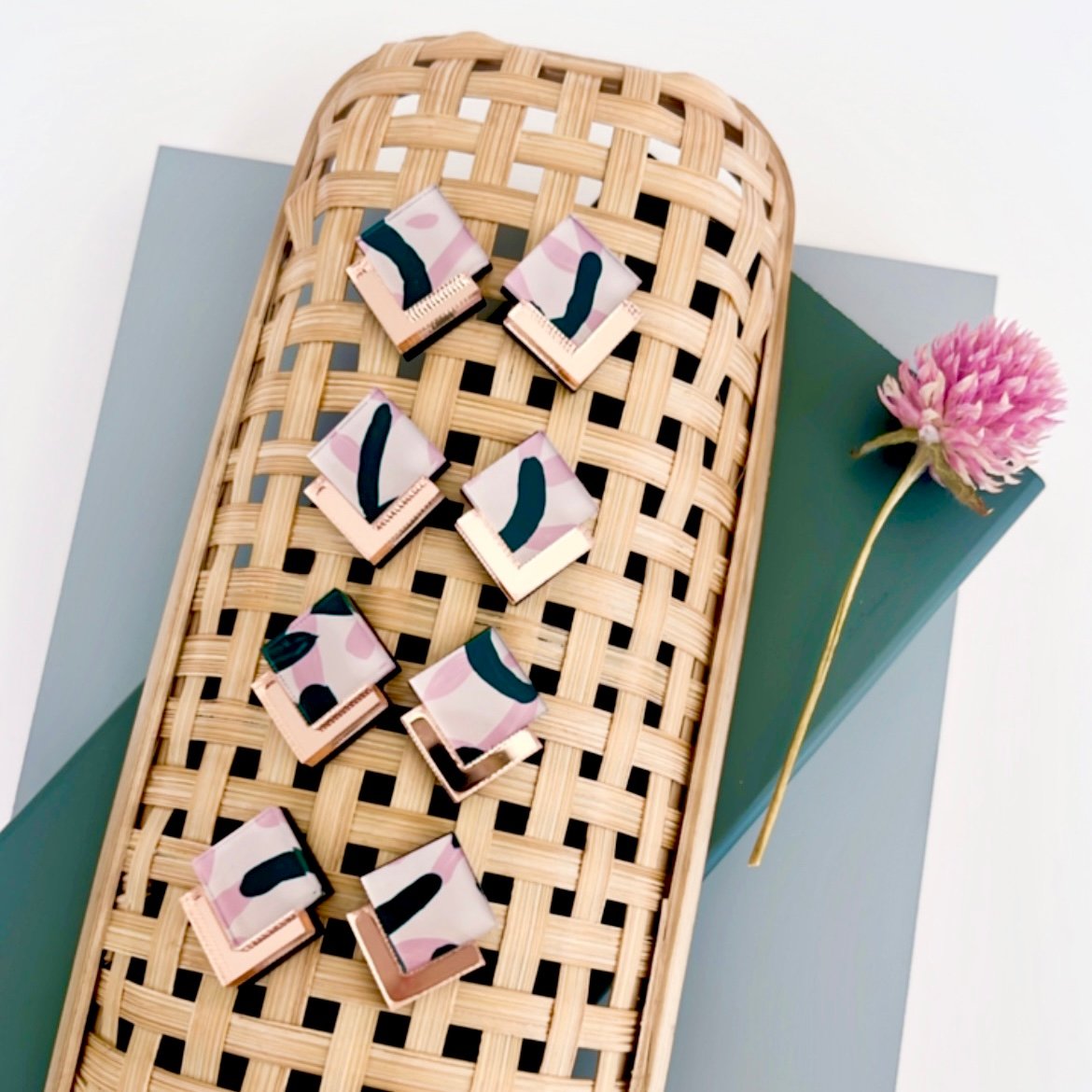Image of 'Blush Vines' (hand painted) Deco Diamond Studs