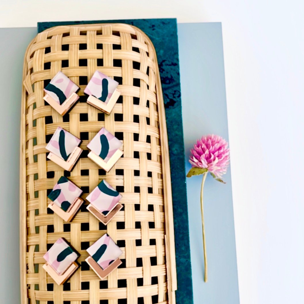 Image of 'Blush Vines' (hand painted) Deco Diamond Studs