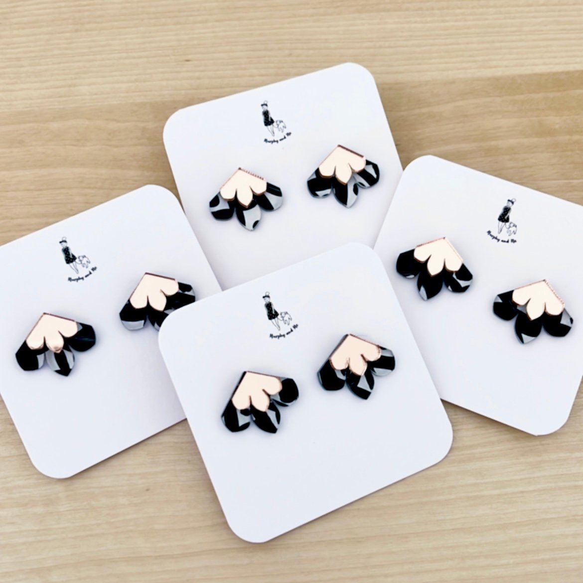 Image of SALE ~ 'Monochrome' (hand painted) Mini Fleur Dangles