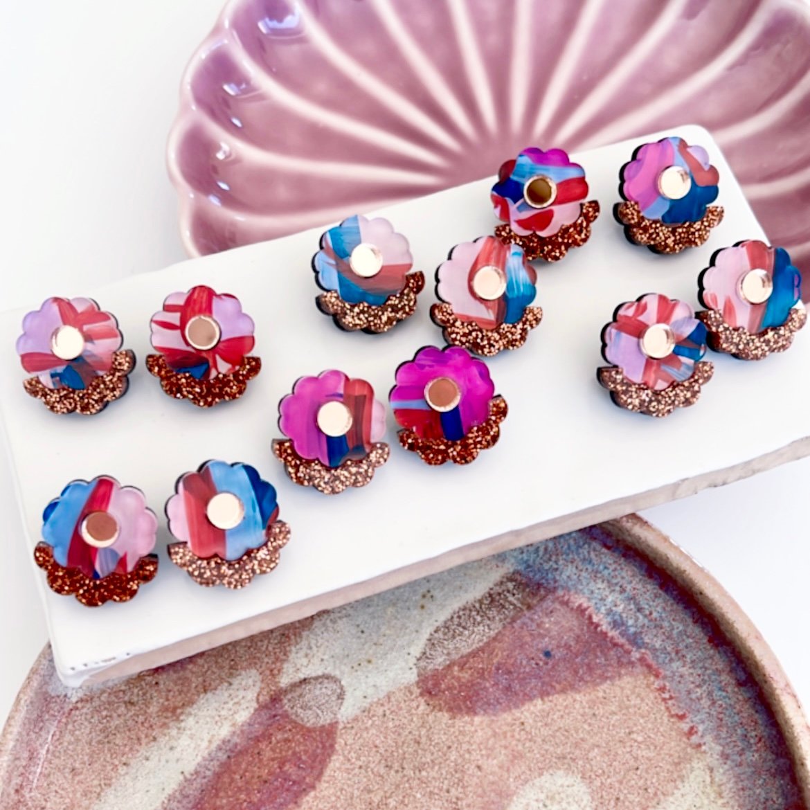 Image of SALE ~ Night Garden (hand painted) Blossom Studs