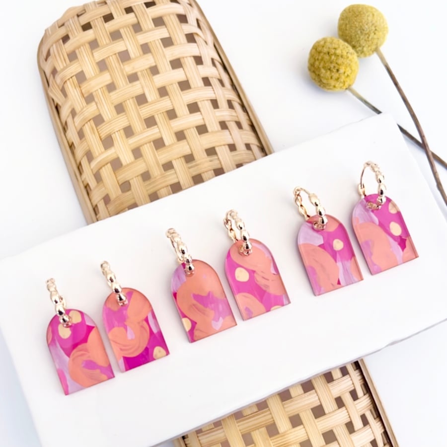 Image of 'Autumn Bloom' (hand painted) Arch Hoop Dangle