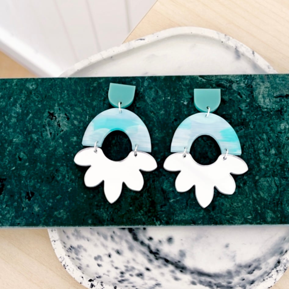 Image of 'Glacier' (hand painted) Fleur Dangles