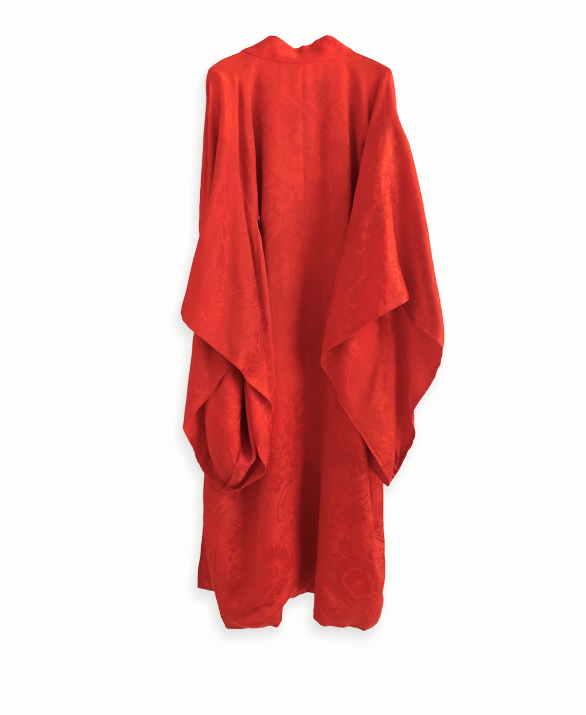 Image of Rød kimono af silke med damask