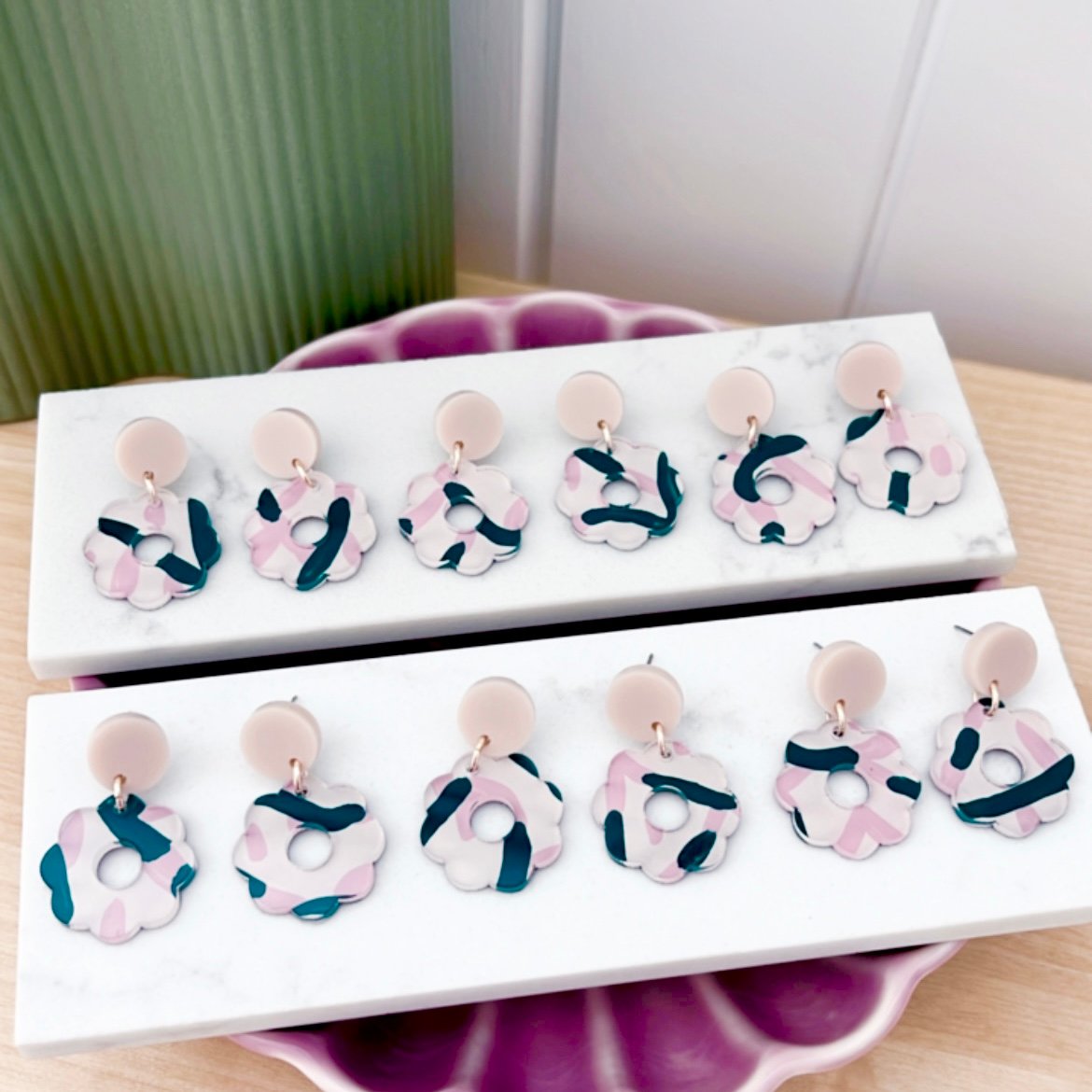 Image of 'Blush Vines' (hand painted) Bloom Dangles