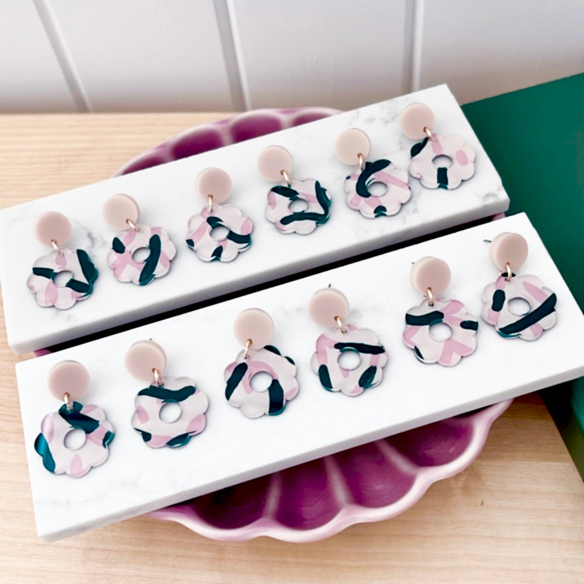 Image of 'Blush Vines' (hand painted) Bloom Dangles