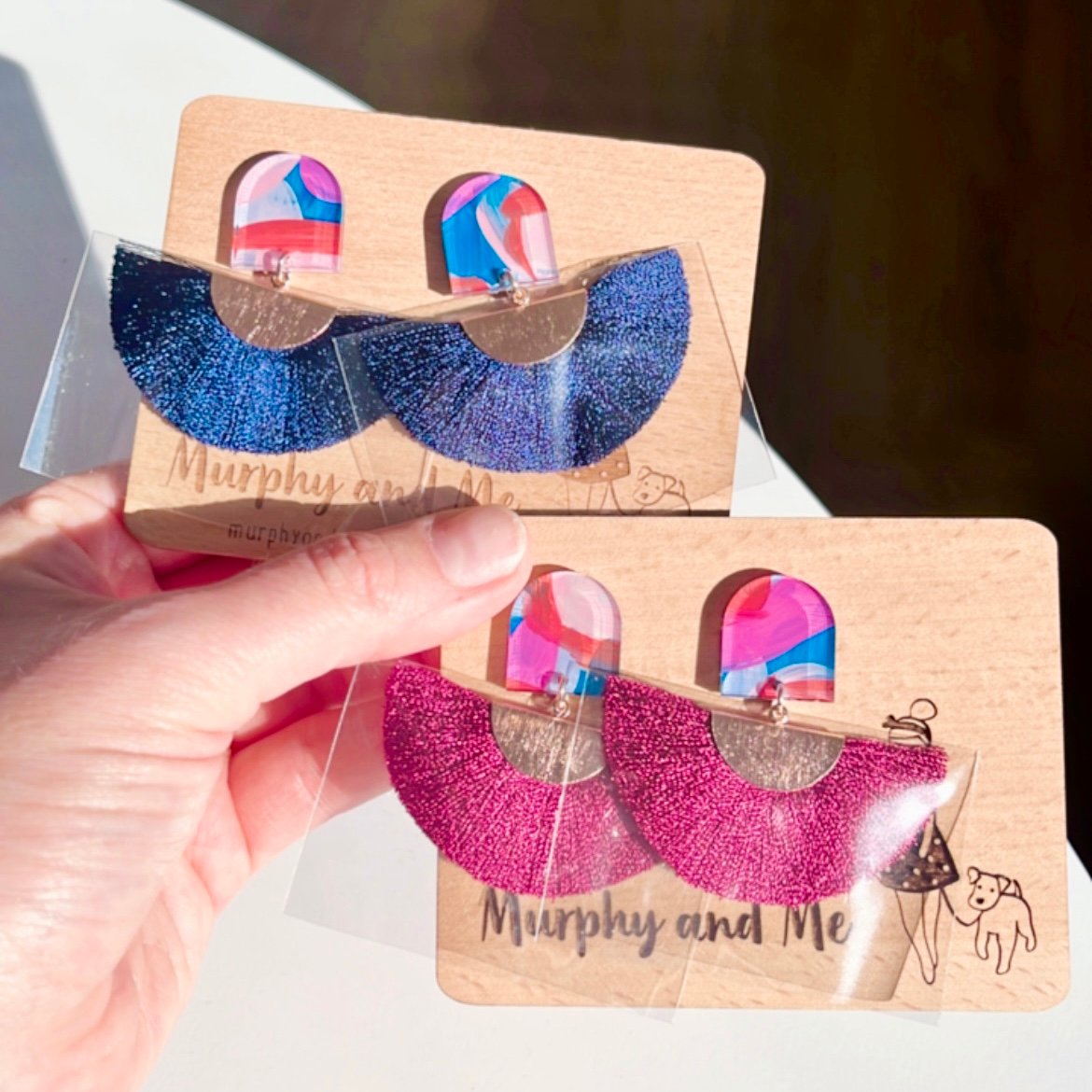 Image of SALE ~ 'Night Garden' (hand painted) Fan Tassel Dangles