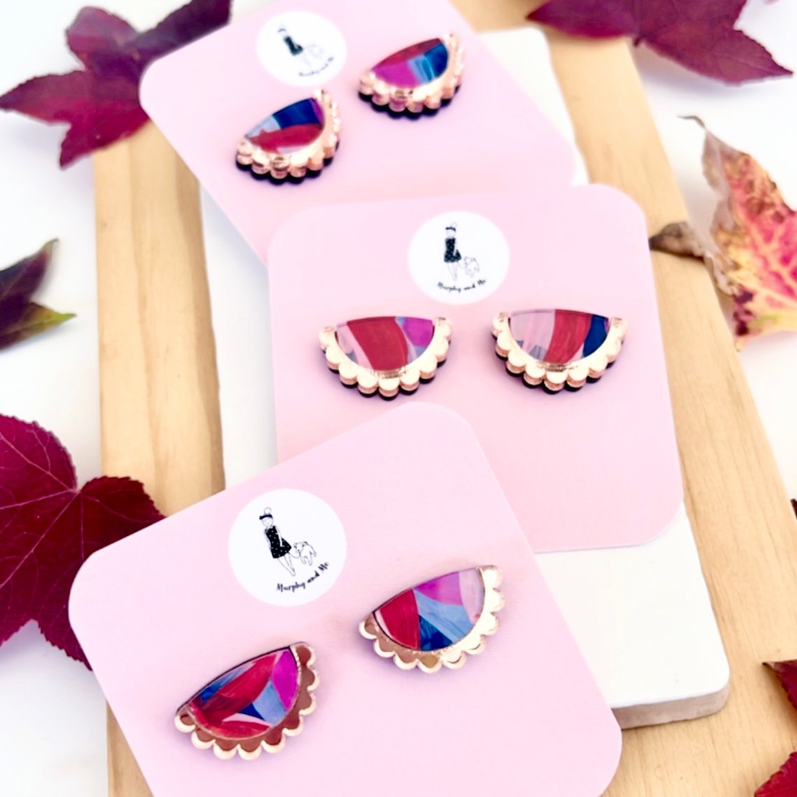 Image of 'Night Garden' (hand painted) Mirror Frill Studs