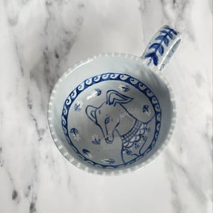 Image of Blue Stoneware Sighthound tea cup - Blue Foliage