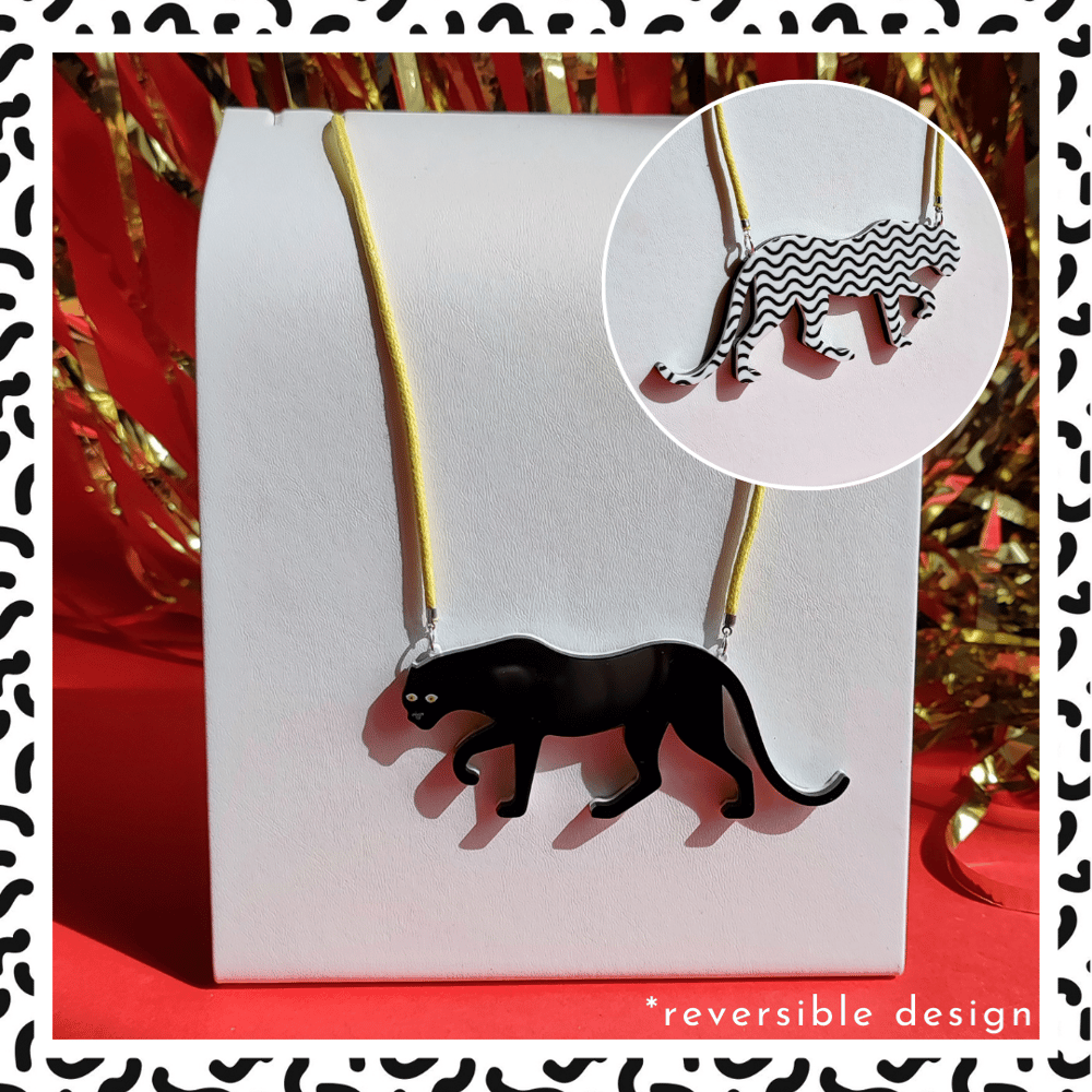 Image of La Pantera Reversible  Panther Statement Acrylic Necklace