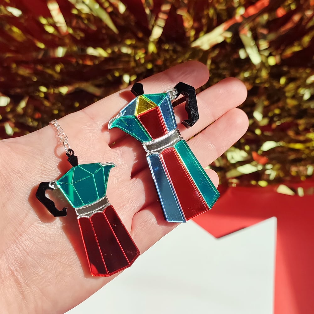 Image of Colourful Coffee Pot Statement Acrylic Necklace + Brooch
